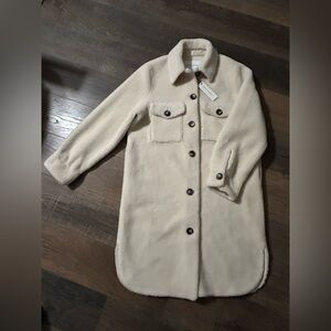 NWT Rebecca Minkoff Harper Long Sherpa Shacket in cream